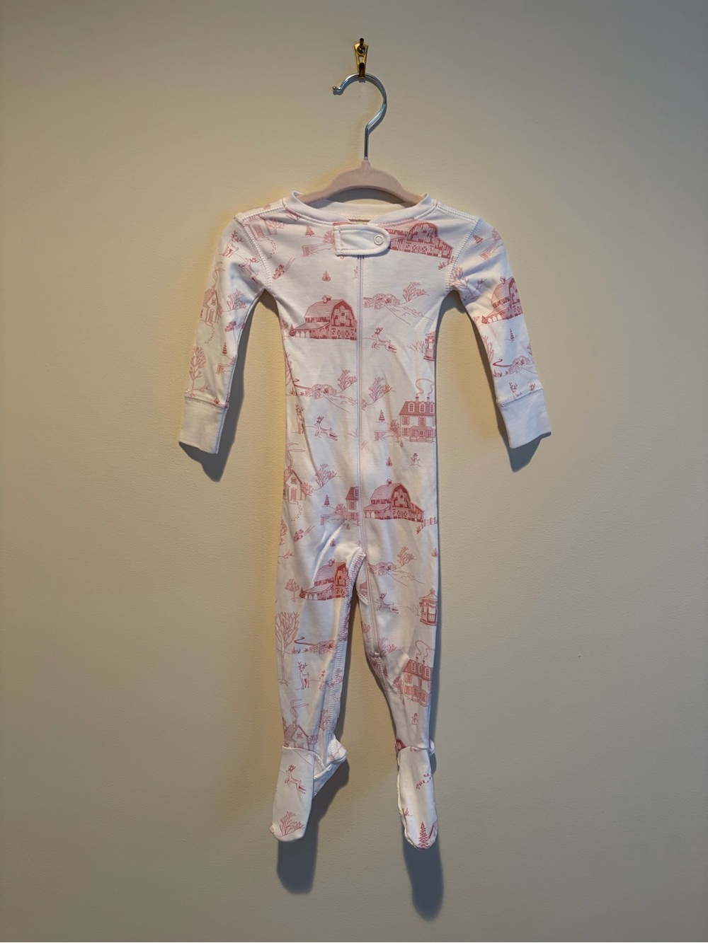 The Beaufort Bonnet Company White and Pink Toile Footed One-Piece